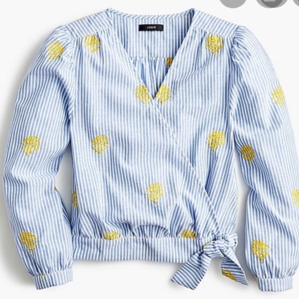 J. Crew Cotton wrap top in embroidered pineapple - Picture 2 of 4